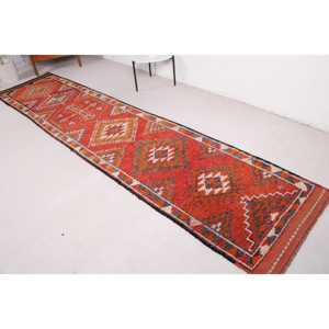 Turkish Vintage <b>Runner</b> Rug 2.8x12.5 ft, <b>Red</b> Gray Floral Rug - Product Image 2