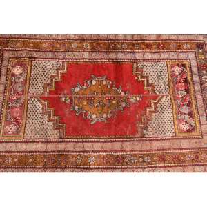 Tapis Kilim en laine rouge beige oriental 3.4X5.2 pieds Tapis rectangulaires turcs de grande surface Latex 10mm 100% laine 100% fait à la main 100% - Product Image 5