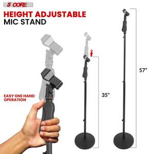 5 Core Microphone Stand Universal Floor Height Adjustable 35 to 57 Round Base Mic Stands Quick Setting <b>Lock</b>-<b>Tight</b> Knob w 5/8 - Product Image 2
