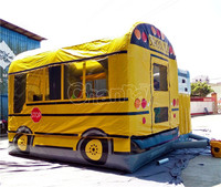 Combo gonflable commercial : Bus scolaire gonflable avec toboggan