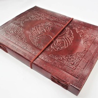 Antiguo Vintage 100 páginas diario cuaderno árbol vida en relieve cubierta de cuero papel encuadernado sombras hilo Deckle borde-regalo hecho a mano