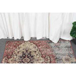 Tapis Vintage Turc Beige Rouge 1.7 X 3.2ft Grande Surface Style Kilim Motif Abstrait Laine avec Support en Latex pour Couloir Chambre - Product Image 2