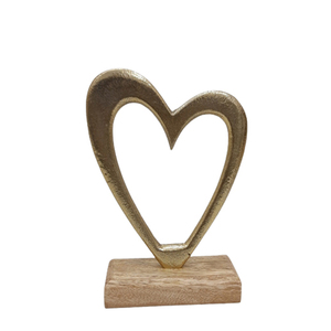Juego de 2 corazones de aluminio con Mango, Base rectangular de madera, color plateado y Natural, decoración del hogar de gran tamaño, Decoración de mesa de lujo - Product Image 4