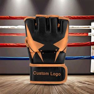 Gants de boxe et de MMA demi-doigts avec logo personnalisé Gants d'arts martiaux en cuir de couleur unie à des prix raisonnables RRI-MG-06 d'arts martiaux - Product Image 1