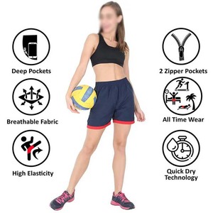 Short personnalisé en Polyester et coton pour femme, bleu marine et rouge, taille élastique, séchage rapide et respirant - Product Image 4