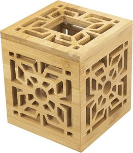 Caja de pañuelos de bambú hecha a mano, soporte de pañuelos de madera decorativo cuadrado, diseño recortado para escritorio de oficina, mesita de noche, tocador, café - Product Image 3