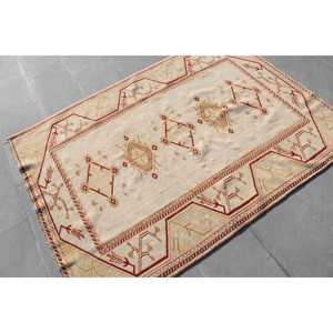 พรมตุรกีวินเทจขนาด 4.2x5.7 ฟุต, พรมตกแต่ง, พรมสีเบจสไตล์ตะวันตกเฉียงใต้ - Product Image 4