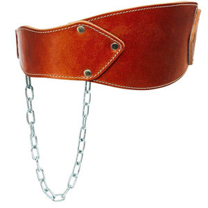 Gimnasio profesional Entrenamiento físico Levantamiento de pesas Cinturón de inmersión de cuero con logotipo personalizable Características Cadena de acero - Product Image 2