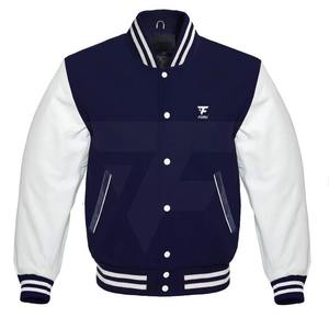 Chaqueta ligera hecha a medida para hombre, último diseño con cuello levantado, Mangas de cuero de lona, estilo Lettermen para invierno - Product Image 1