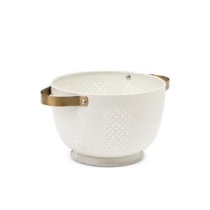 OE Bulk Stainless-Steel Colander in Cream Color with <b>Gold</b> Handles Wholesale Drainage Basket for Home, Hotels & Restaurants - Product Image 2