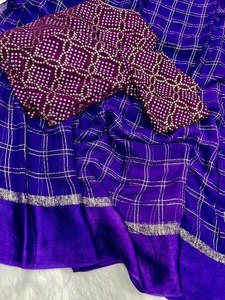 2025 All Over Chex patrón impreso Color púrpura bordado rutina diaria especial Sari de lujo con pieza de blusa de trabajo Bandhni - Product Image 3