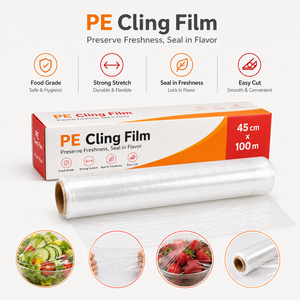 Película Adhesiva de PE Impresa Personalizada, 45 cm x 15 m, 15 Micras, 300 m de Longitud, Rollo de Envoltura para Alimentos OEM, 500 mm de Ancho, Tipo Retráctil, Lisa, para Empacar - Product Image 2