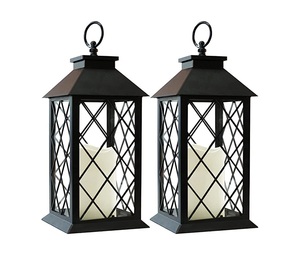 Juego de 2 farolillos LED sin llama decorativos negros con temporizador de 5 horas para bodas e iluminación exterior para bodas - Product Image 1