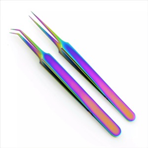 Pince d'extension de cils de qualité professionnelle Diamond Grip, en acier inoxydable, revêtement Plasma multi-arc-en-ciel, 11.5 cm 12.5 cm - Product Image 2