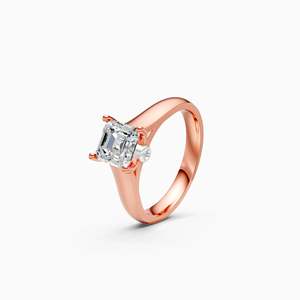 Anillo solitario con diamante de corte Asscher cultivado en laboratorio, corte elegante, 1.178 quilates, en oro amarillo, blanco y rosa de 9 quilates. - Product Image 2