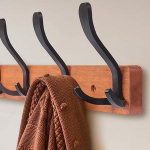 Coat <b>Rack</b> Wall Mounted Wall Hooks <b>Rack</b> With With Brown Hooks Wooden Wall Coat <b>Rack</b> for Bathroom Living Room - Product Image 1