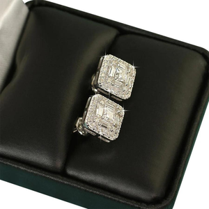 Luxury <b>Earrings</b> With Real Natural Round and Baguette Diamond <b>Earrings</b> in 925 Sterling <b>Silver</b> <b>Stud</b> <b>Earrings</b> - Product Image 6