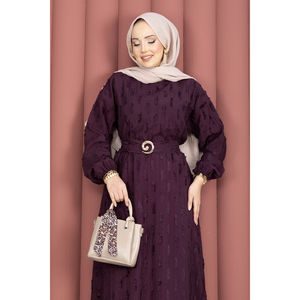 Vestido de Gasa Bordado para Mujer con Cinturón de Hebilla Dorada, Color Ciruela, Talla XS, Estilo de Manga Abullonada, para Fiestas Formales, Servicio ODM/OEM Incluido - Product Image 2