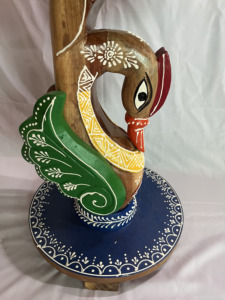 Handcrafted Rajasthani Hand-Painted Wooden Round Stool Decorative Side Table Peacock Face Natual Finish Color Full Nighstand - Product Image 6