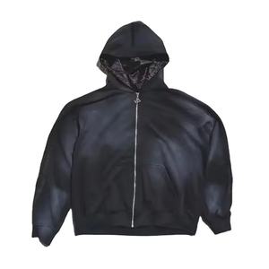 Sweat à capuche personnalisé en coton lourd avec impression en relief, broderie en chenille, lavage vintage délavé au soleil, doublure en satin, fermeture éclair - Product Image 1