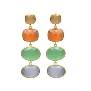 New Arrival Gold-Plated Multi-Gemstone Dangle Earrings: a Stunning <b>Accessory</b> - Product Image 1