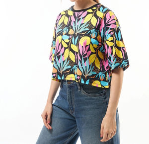 La mejor Camiseta corta de verano para mujer, 100% de algodón, holgada, informal, con cuello redondo, transpirable, Top corto estampado, venta al por mayor, Camiseta corta para mujer - Product Image 1