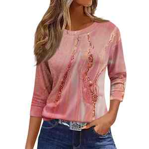 เสื้อยืดแฟชั่นลำลองสำหรับผู้หญิงคอกลมแขน3/4 2025ทรงหลวมพิมพ์ลายสำหรับฤดูใบไม้ร่วงฤดูใบไม้ผลิฤดูร้อน - Product Image 5