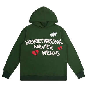 Sweat à capuche pour homme en crochet doublé, 400 GSM, épais, motif lettres, coupe oversize, 100% coton, impression en relief personnalisée - Product Image 6