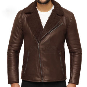 Veste en cuir d'agneau pour homme, doublée de fourrure, écologique, logo sur le devant, style décontracté d'hiver pour l'extérieur - Product Image 3