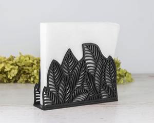 ที่ใส่กระดาษเช็ดปากไม้ลายใบไม้สีดำ ดีไซน์หรูหรา เหมาะสำหรับโต๊ะคาเฟ่ โรงอาหาร โต๊ะรับประทานอาหาร และการจัดโต๊ะร้านอาหาร นำเข้าจากอินเดีย - Product Image 1