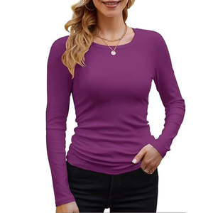 Camisetas de manga larga para mujer a la moda, ropa informal cómoda, logotipo personalizado de algodón 100%, nueva colección comprimida - Product Image 3