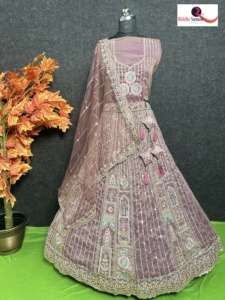 <b>Net</b> Designer Wedding Lehenga Choli for Women with Intricate Zari Sequin Work Long Flowing Skirt Blouse Dupatta All Seasons Party - Product Image 6