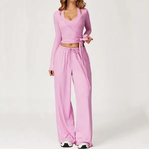 Ensemble de yoga à manches longues pour femmes Gym Fitness tenues de sport avec soutien-gorge et leggings vêtements de sport d'entraînement pour les amateurs de gym féminins - Product Image 4