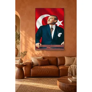 Fida Ataturk sur le podium devant le drapeau à croissant et étoile, impression sur toile - Product Image 5