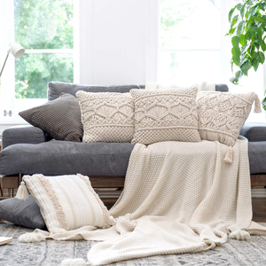 Bohemian High Quality Decorative Pillow <b>Cover</b> with Tassels Custom Size <b>White</b> Cotton Linen Cushion case for Bed <b>Sofa</b> - Product Image 5