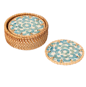 Dessous de verre en rotin naturel tissé à la main Porte-gobelet à thé et café arrondi Tapis de boisson avec dessous de verre en rotin arrondi - Product Image 1