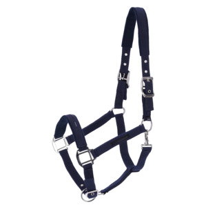 Dos de cheval en nylon avec muserolle rembourrée en polaire au design sportif et insigne en caoutchouc souple pour casque - Product Image 1