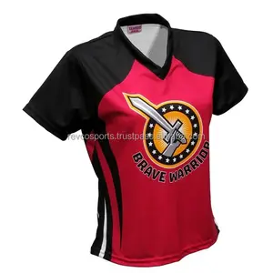 粉色和黑色女式足球衫升华新款短袖v领足球衫低价女童足球衫
