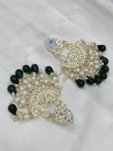 Conjunto de Collar Gargantilla Étnico de Aleación Chapado en Oro con Piedras de Esmalte Verde y Detalles de Perlas, Pendientes a Juego para Regalo de Aniversario - Product Image 5