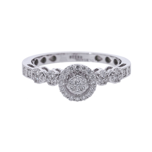 14K White Gold Rhodium Plated Classic Engagement <b>Ring</b> with Round Cluster Natural Diamonds and <b>Circle</b> Accent Design on Shank - Product Image 1