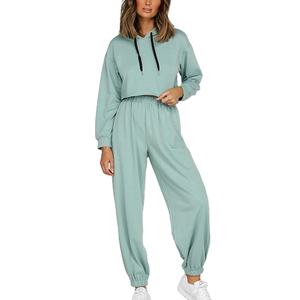 Conjuntos de mujer informales personalizados chándal sólido conjunto de dos piezas deportivo de alta calidad para mujer sudaderas pulóver sudaderas con capucha traje 2025 - Product Image 2