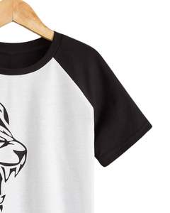Black White Lion Graphic T Shirt <b>Raglan</b> Sleeve Casual Streetwear Cotton Short Sleeve Summer Fashion <b>Top</b> Oversized Fit Unisex - Product Image 2