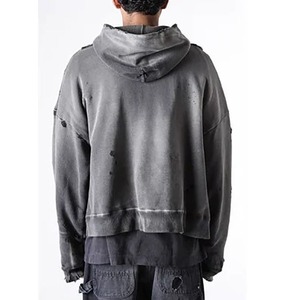Sweat à capuche zippé personnalisé en polaire épaisse, brodé, effet vieilli, délavé à l'acide, avec double fermeture éclair et design délavé soleil - Product Image 6