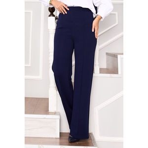 Pantalones Palazzo Azul Marino con Cintura Elástica Frontal para Mujer, de Cintura Alta o Media, Antiarrugas, de Pierna Ancha - Product Image 2