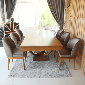 Juego de Comedor Moderno y Duradero de Madera de 9 Piezas, Mesa de Comedor Rectangular, Sillas Tapizadas para Restaurante, Villa, Apartamento, Hogar - Product Image 5