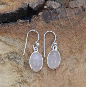 925 Sterling Silver Bohemian Style <b>Earrings</b> Fashionable Peace Pattern <b>Rose</b> <b>Quartz</b> Gemstone Natural Stone Bezel Anniversary - Product Image 3