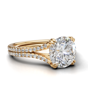 IGI Certified Lab Grown Round Brilliant Cut Diamond <b>Split</b> Shank Engagement <b>Ring</b> 18K Gold Pavé Diamond <b>Ring</b> - Product Image 4