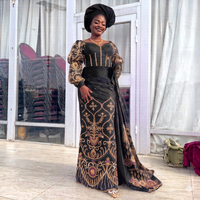 Vestido de novia africano de tafetán con bordado en oro púrpura para mujer |   Camisa de Manga Larga con Estampado Floral de Lujo para Ocasiones Especiales