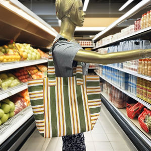 กระเป๋าชายหาดไนลอนลายทางพร้อมที่ปิดซิปกระเป๋าใส่ขวดผลิตในอินเดีย - Product Image 3