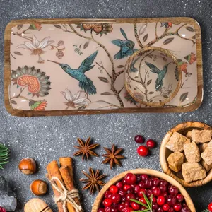 Bandeja de Servir de Madera de Mango Esmaltada con Diseño Redondo Incluye Tazón para Pudín para Uso en el Hogar, Hotel o Restaurante - Product Image 3